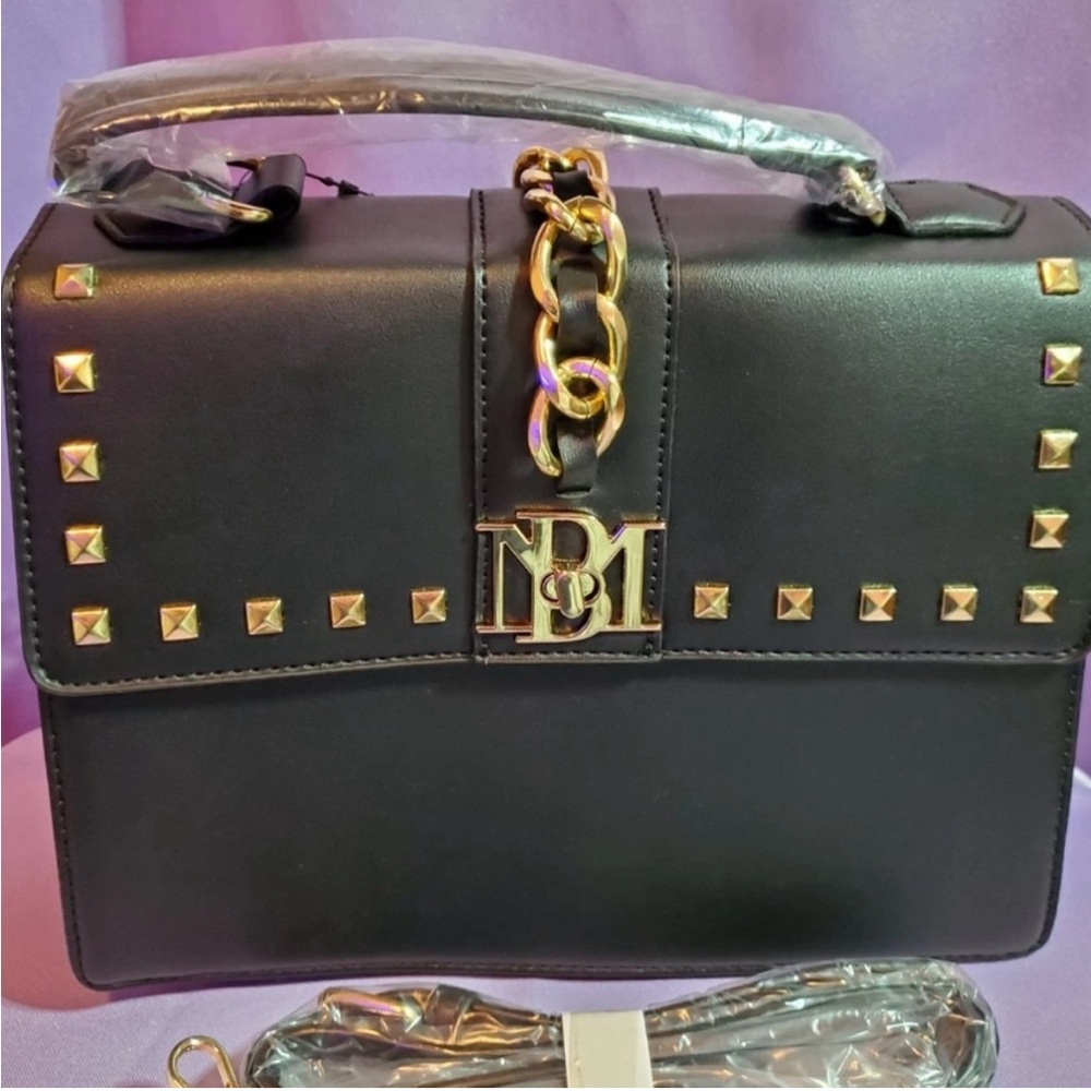 Badgley Mischka Black Satchel with Gold Studs